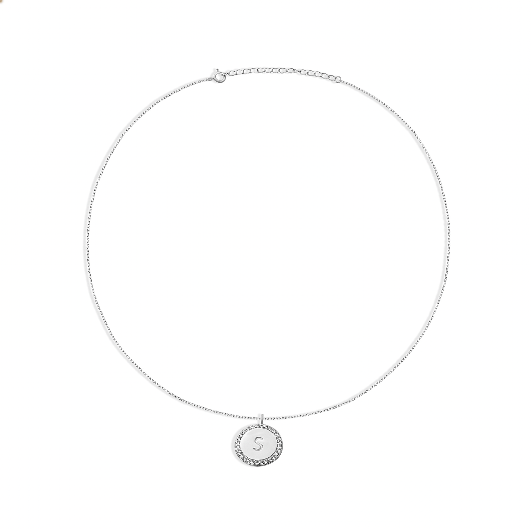 The Block Pave Initial Disc Necklace | Sterling Silver