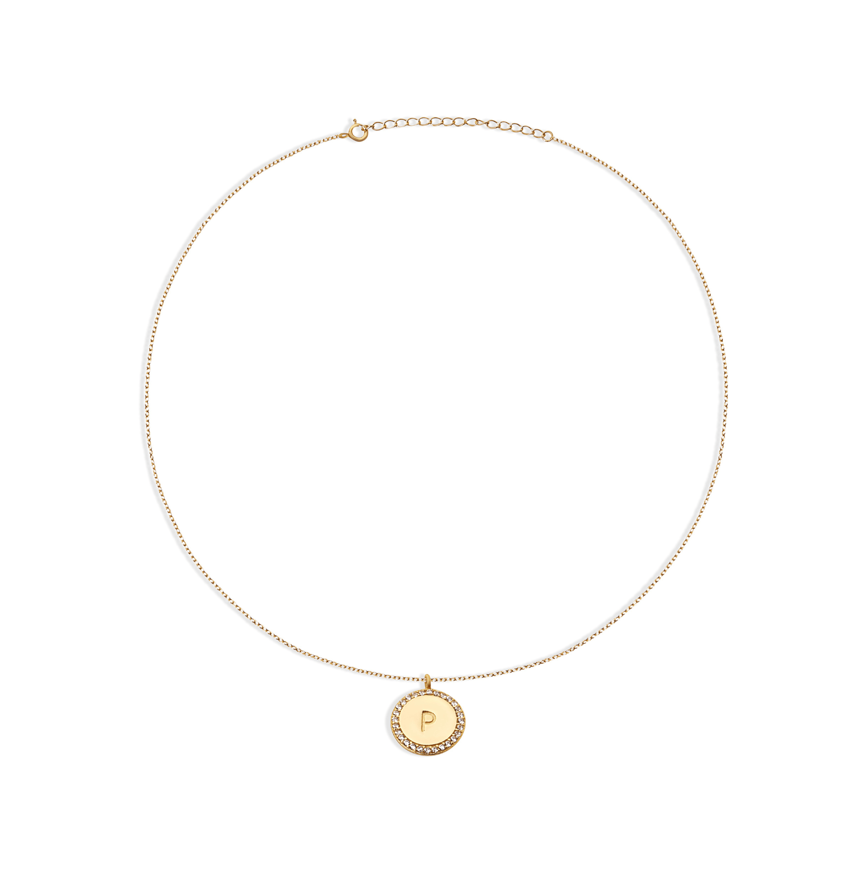 The Block Pave Initial Disc Necklace | Gold Vermeil
