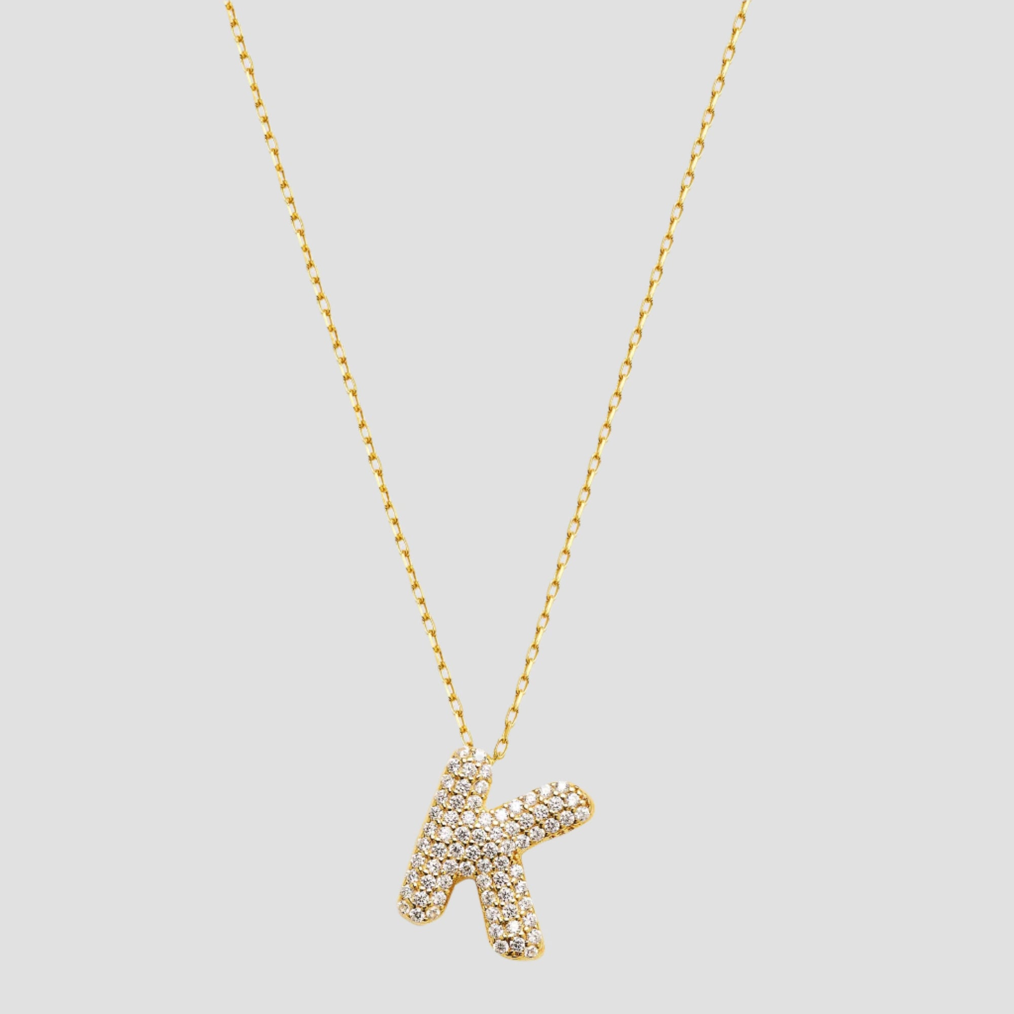 The Pave Bubble Letter Pendant Necklace | Gold Vermeil