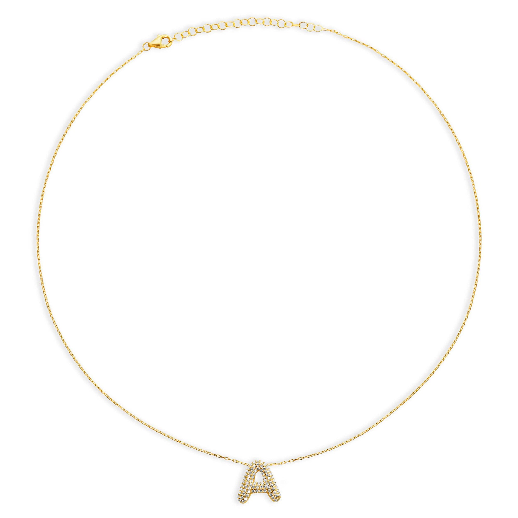 The Pave Bubble Letter Pendant Necklace | Gold Vermeil