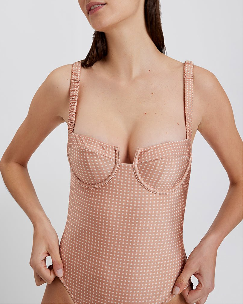 Womens | Verona One Piece | Baby Polkadot Taupe