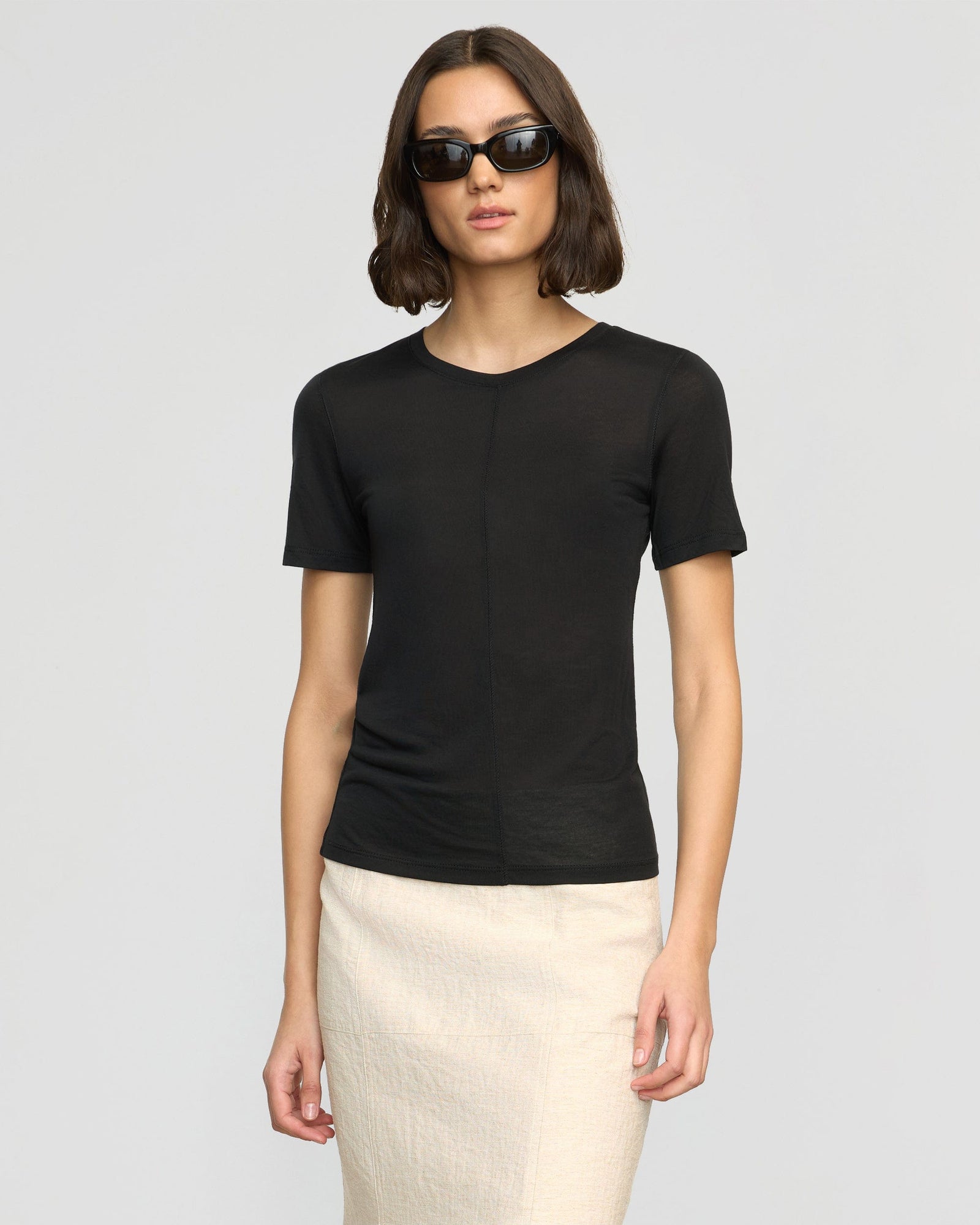 Olivia | Semi-Sheer Tencel Crew-Neck Tee in Size Small 