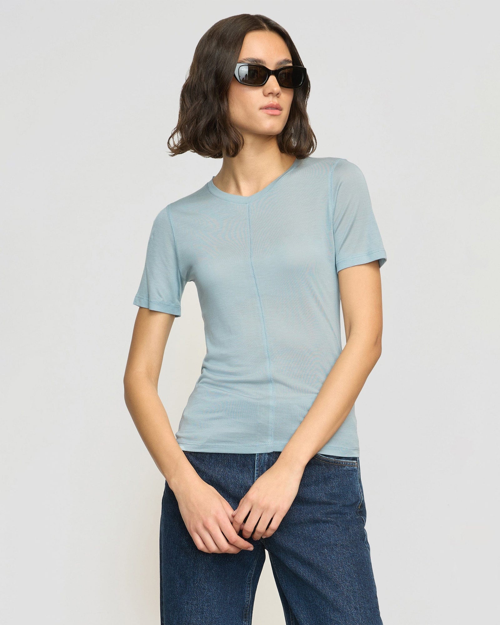 Thea Semi-Sheer Tencel Crew-Neck Tee | Sky Blue