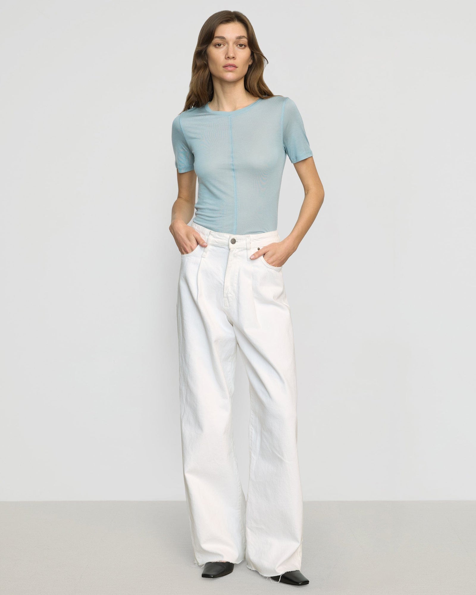 Thea Semi-Sheer Tencel Crew-Neck Tee | Sky Blue