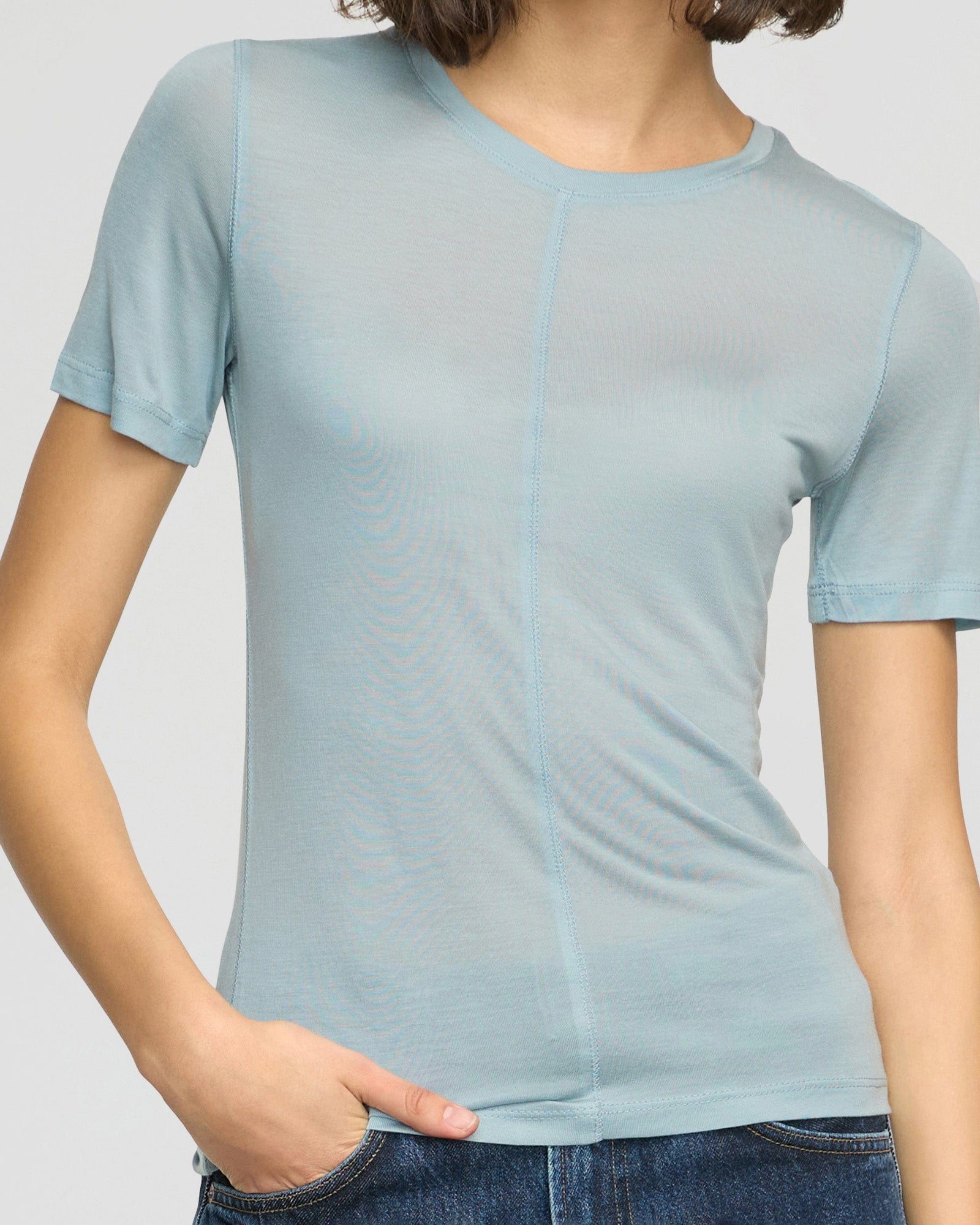 Thea Semi-Sheer Tencel Crew-Neck Tee | Sky Blue