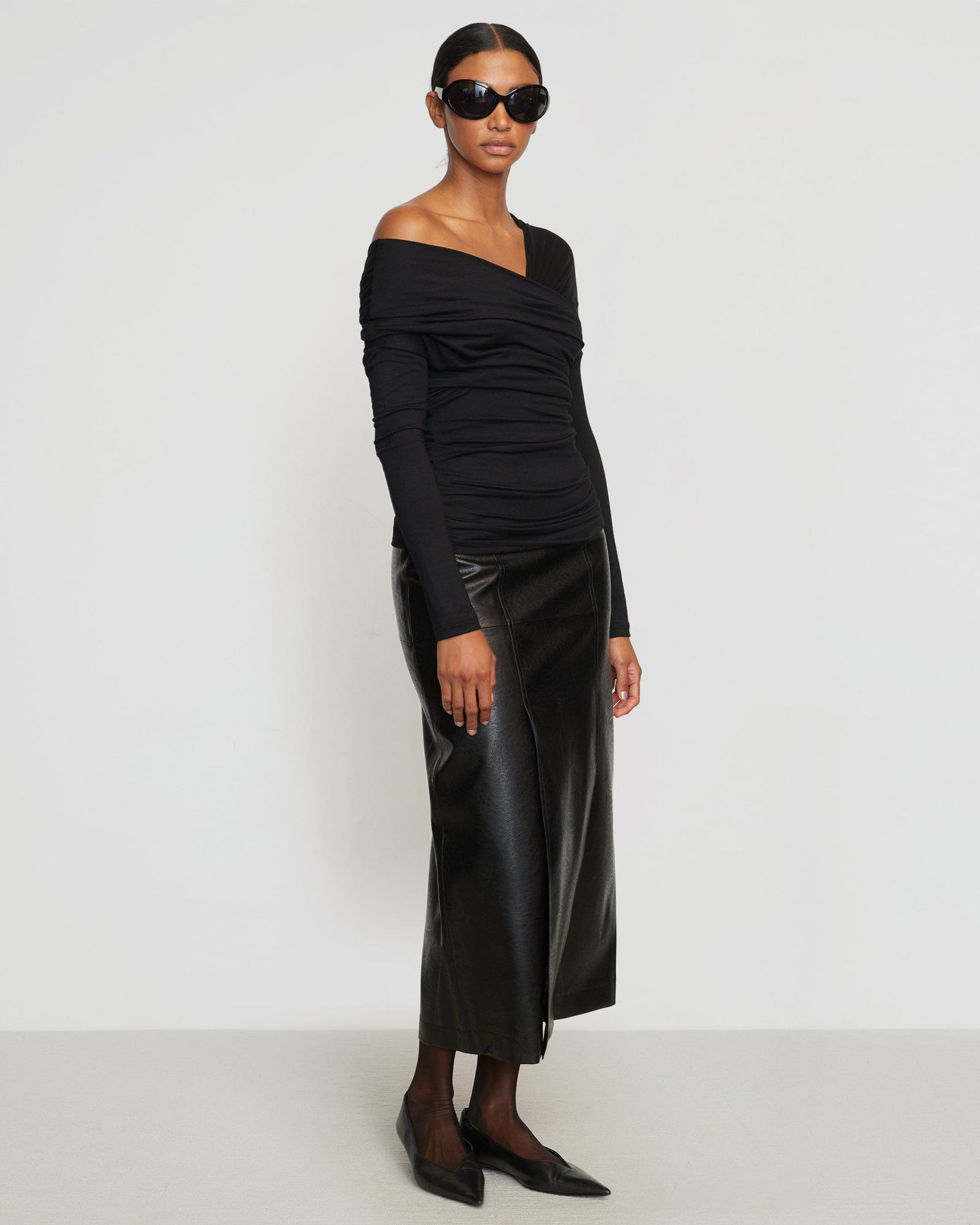 Luisa | Theresa Ruched Off-Shoulder Long-Sleeve Tee in size Small