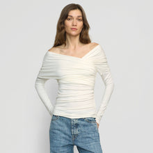 Theresa Ruched Off-Shoulder Long-Sleeve Tee | Cream
