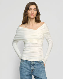 Renee | Theresa Ruched Off-Shoulder Long-Sleeve Tee in size Small