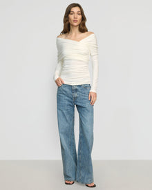 Renee | Theresa Ruched Off-Shoulder Long-Sleeve Tee in size Small