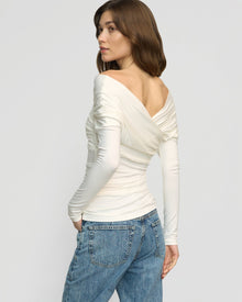 Renee | Theresa Ruched Off-Shoulder Long-Sleeve Tee in size Small