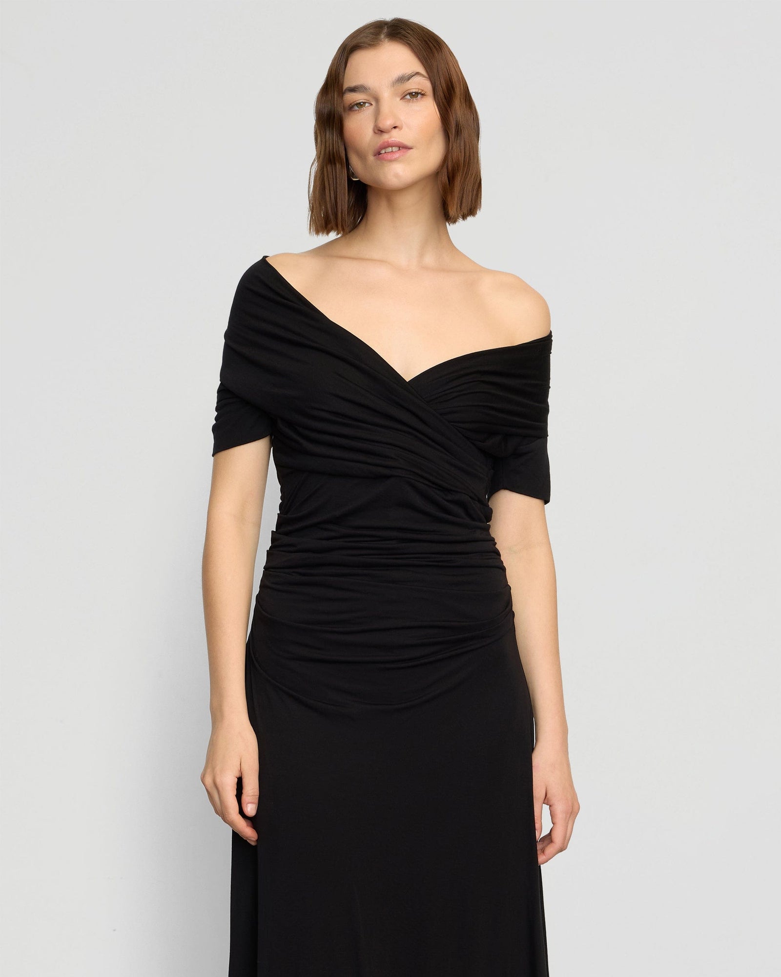 Thilda Ruched Off-Shoulder Dress | Black