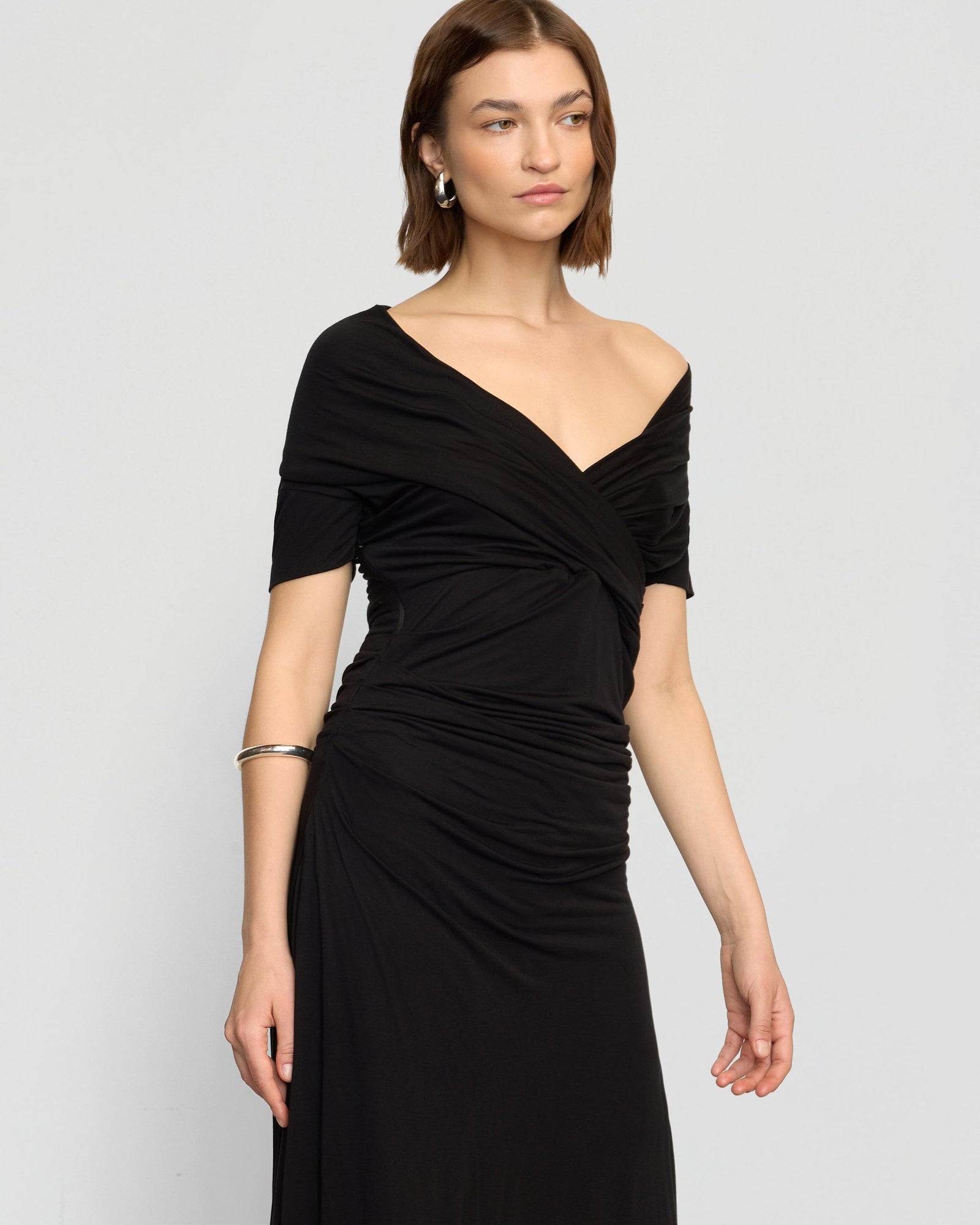 Thilda Ruched Off-Shoulder Dress | Black