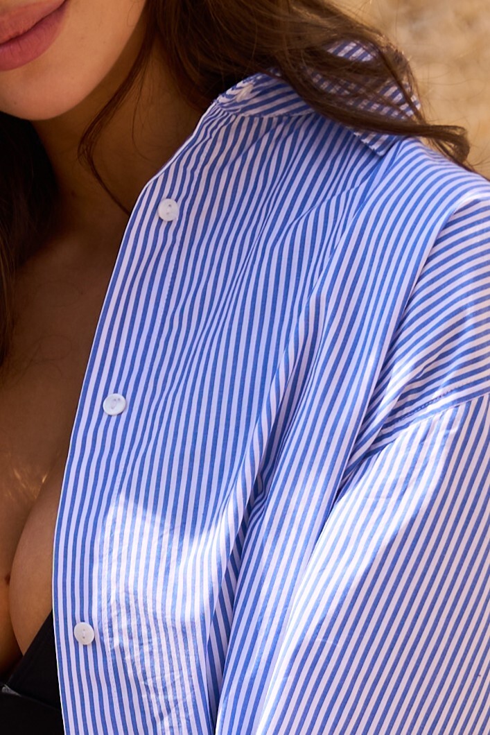 UNE PIECE-Striped Relaxed Button Up Shirt LIGHT BLUE & WHITE