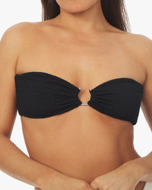 U-Ring Spongie Seersucker Bandeau Bikini Top | Black