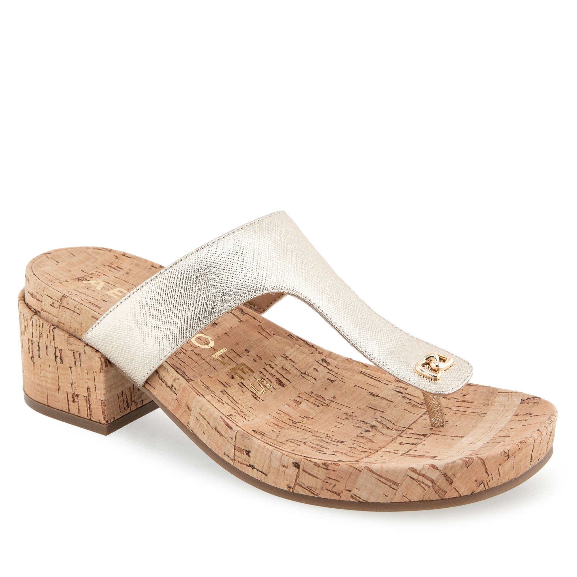 Clio Sandal Dress Block Heel | Gold Metallic Textured Faux Leather/Cork