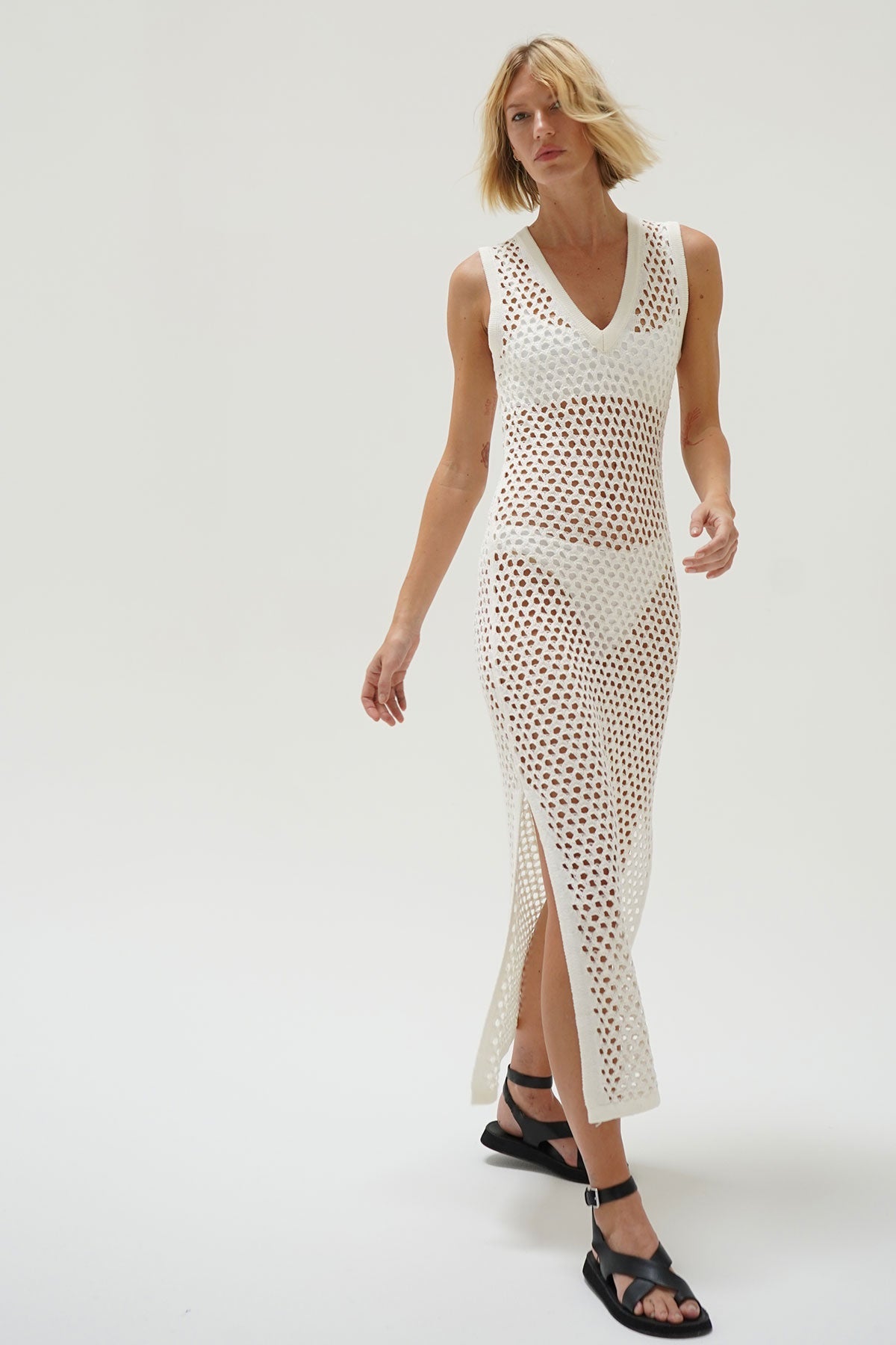 Women | Althaia V Open Knit Maxi Dress | Ivory