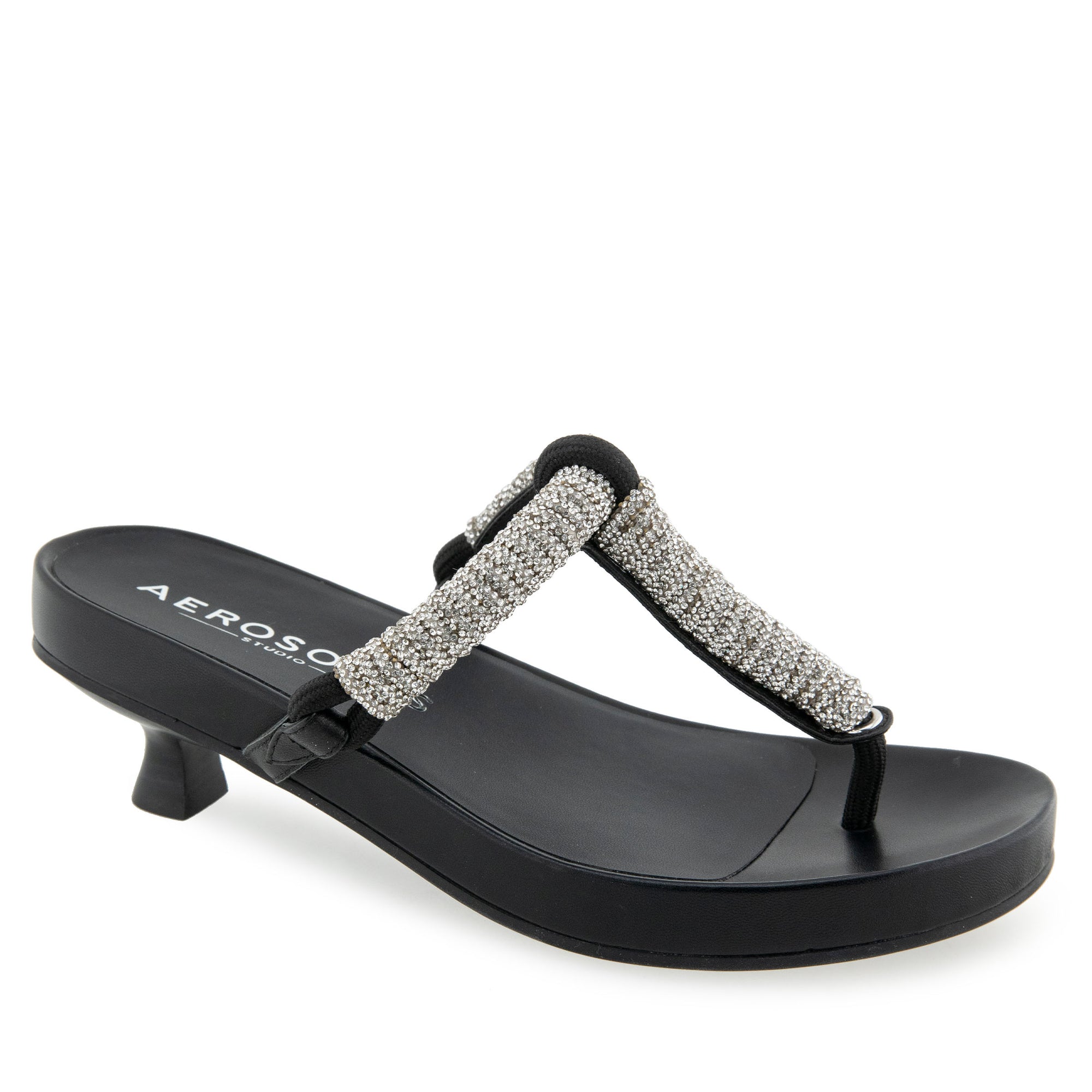 Crystal Sandal Dress Kitten Heel | Crystal/Black Rope