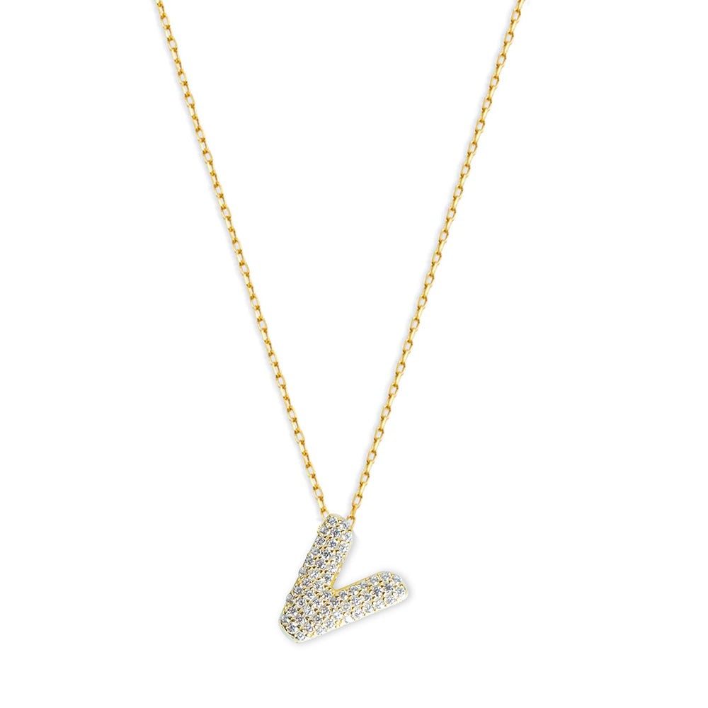 The Pave' Bubble Letter Pendant Necklace | 18KT Gold Vermeil & Sterling Silver