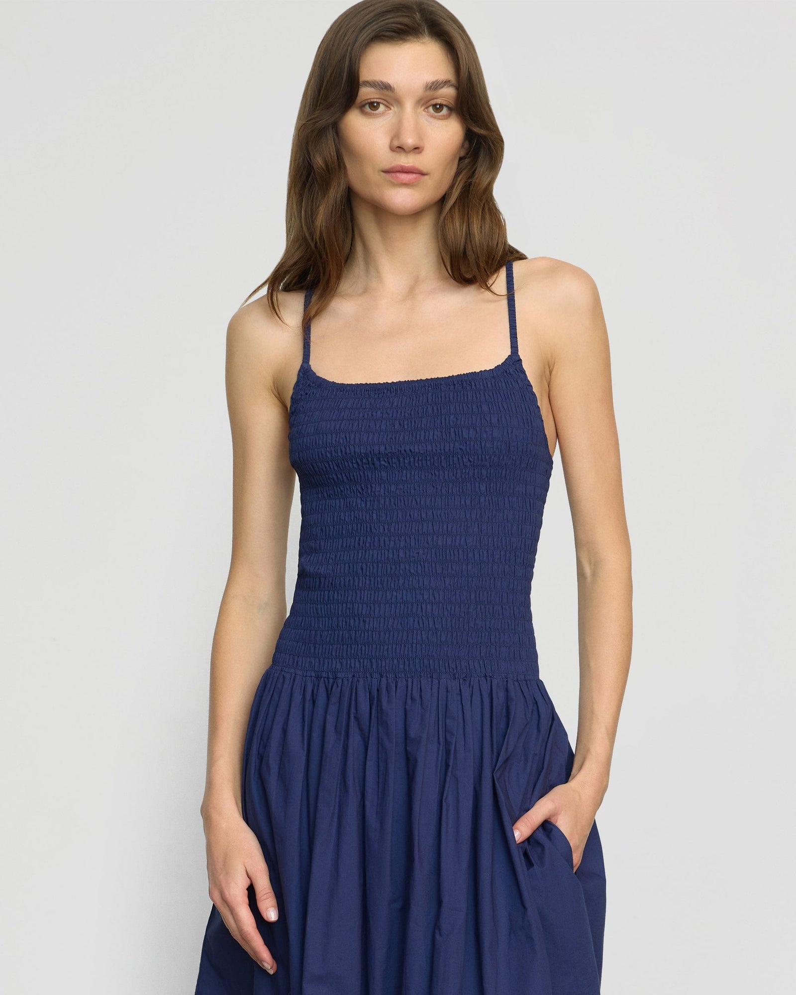 Venus Smocked Organic Cotton Midi Dress | Dark Cobalt