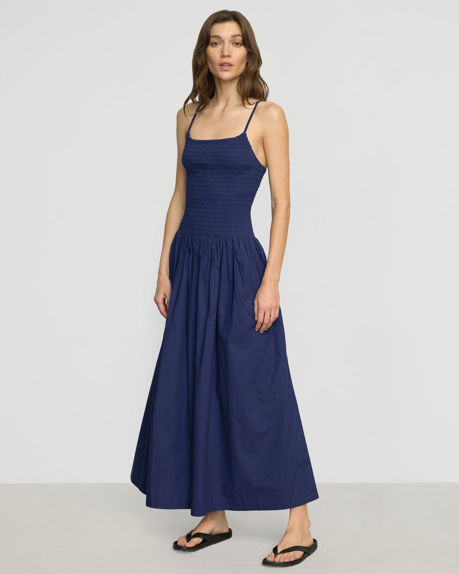 Venus Smocked Organic Cotton Midi Dress | Dark Cobalt