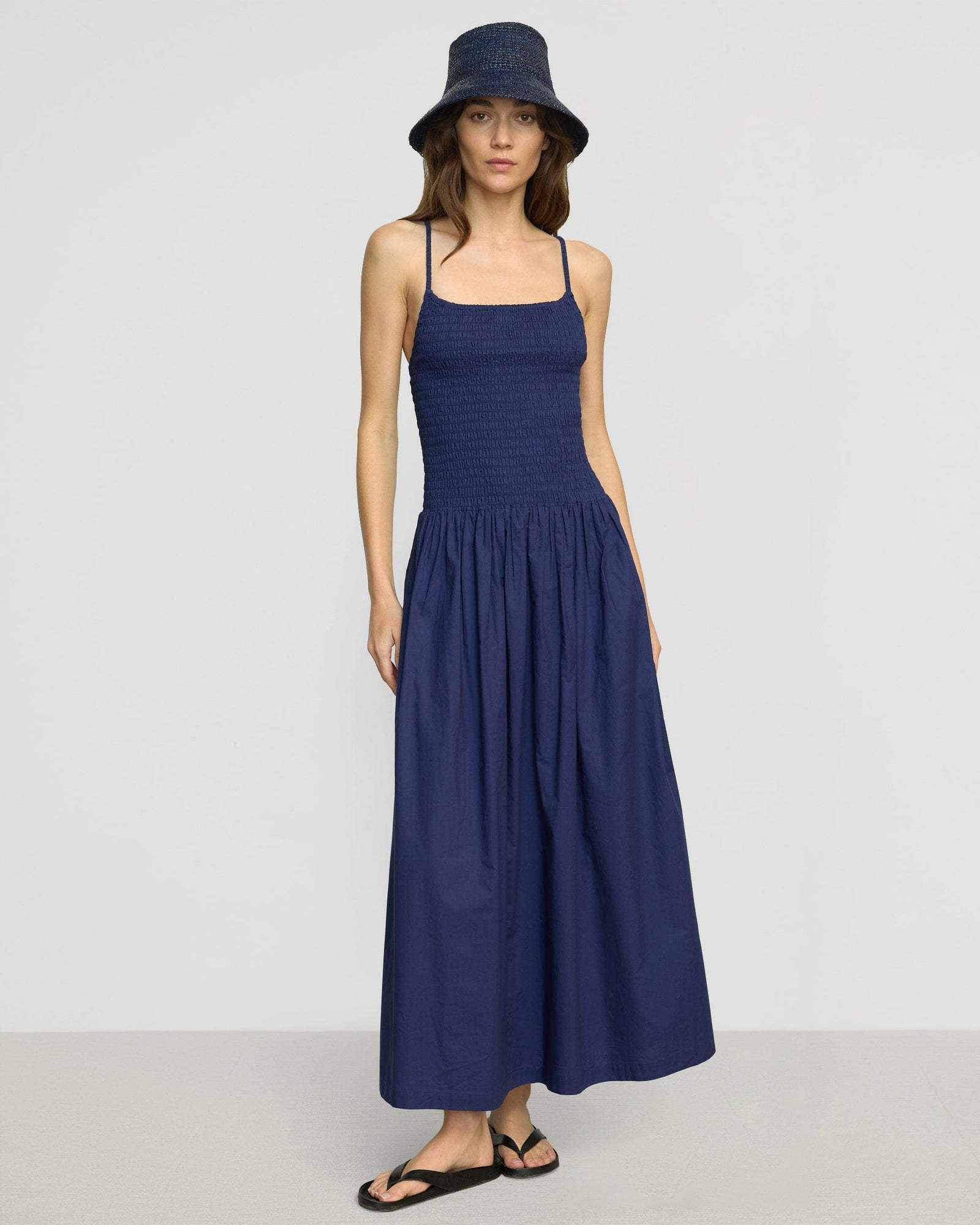 Venus Smocked Organic Cotton Midi Dress | Dark Cobalt