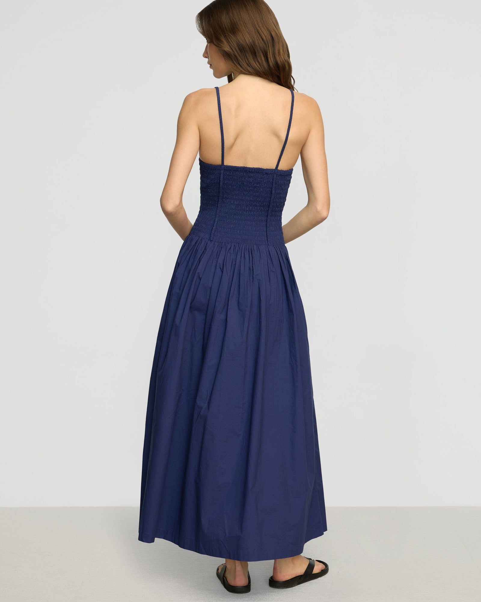 Venus Smocked Organic Cotton Midi Dress | Dark Cobalt