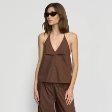Vesna Organic Cotton Halter V-Neck Top | Dusty Brown