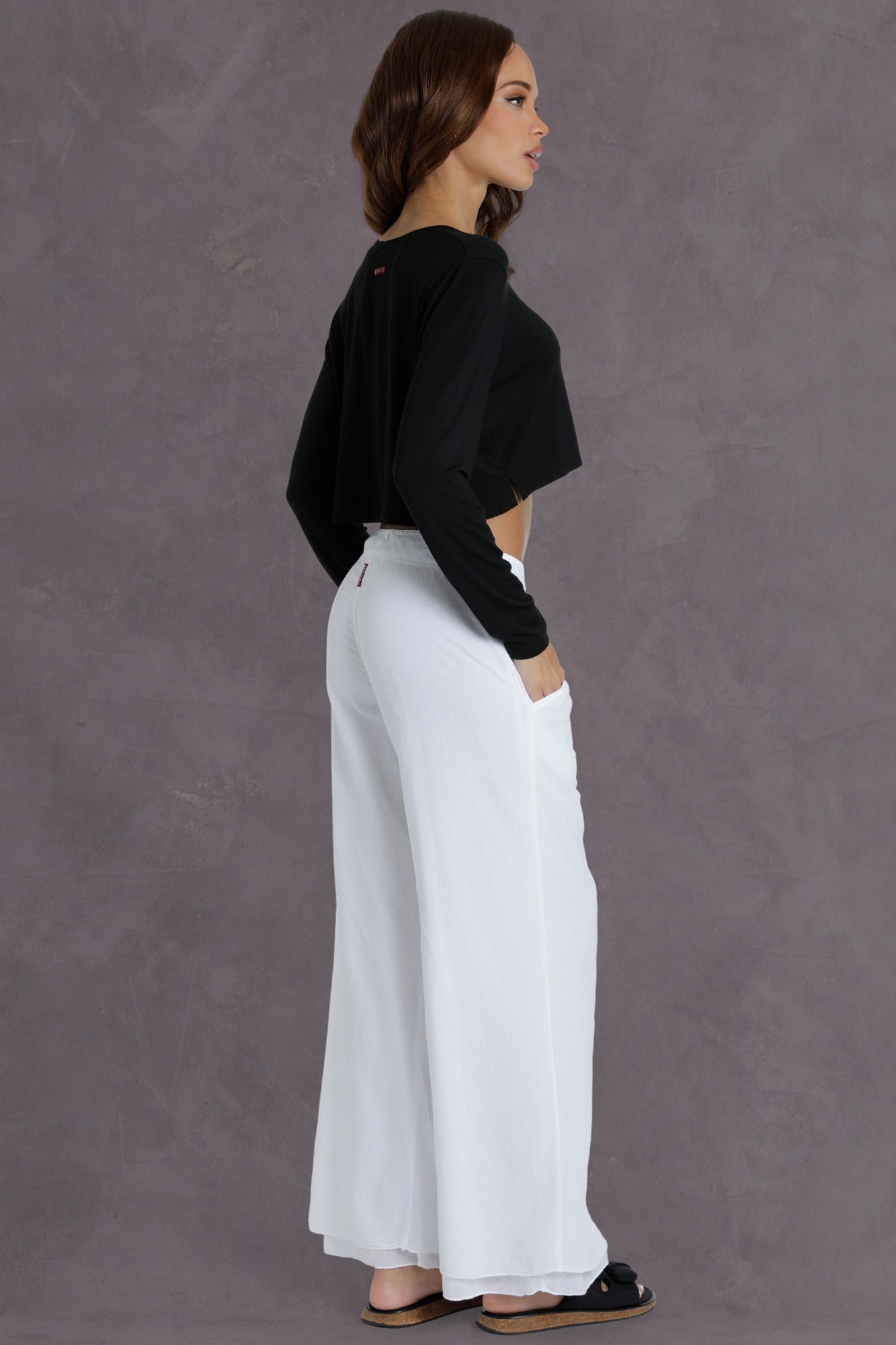 Women | Button Front Layered Pant with Pockets | White