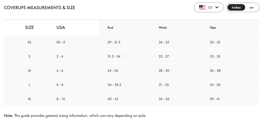 Product size guide