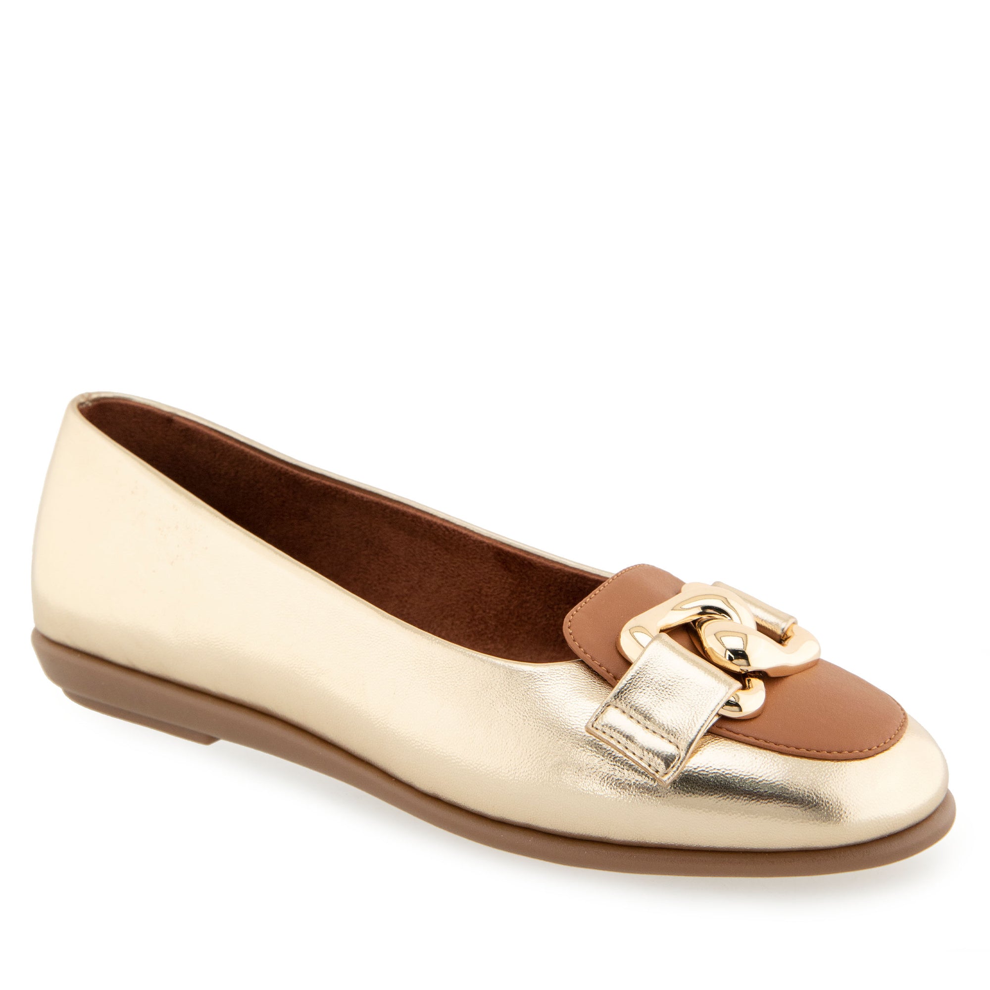 Bell Casual Flat | Gold/Tan Faux Leather