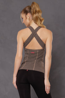 Women | Open Back Tank with Bra | Charcoal/Woodsmoke