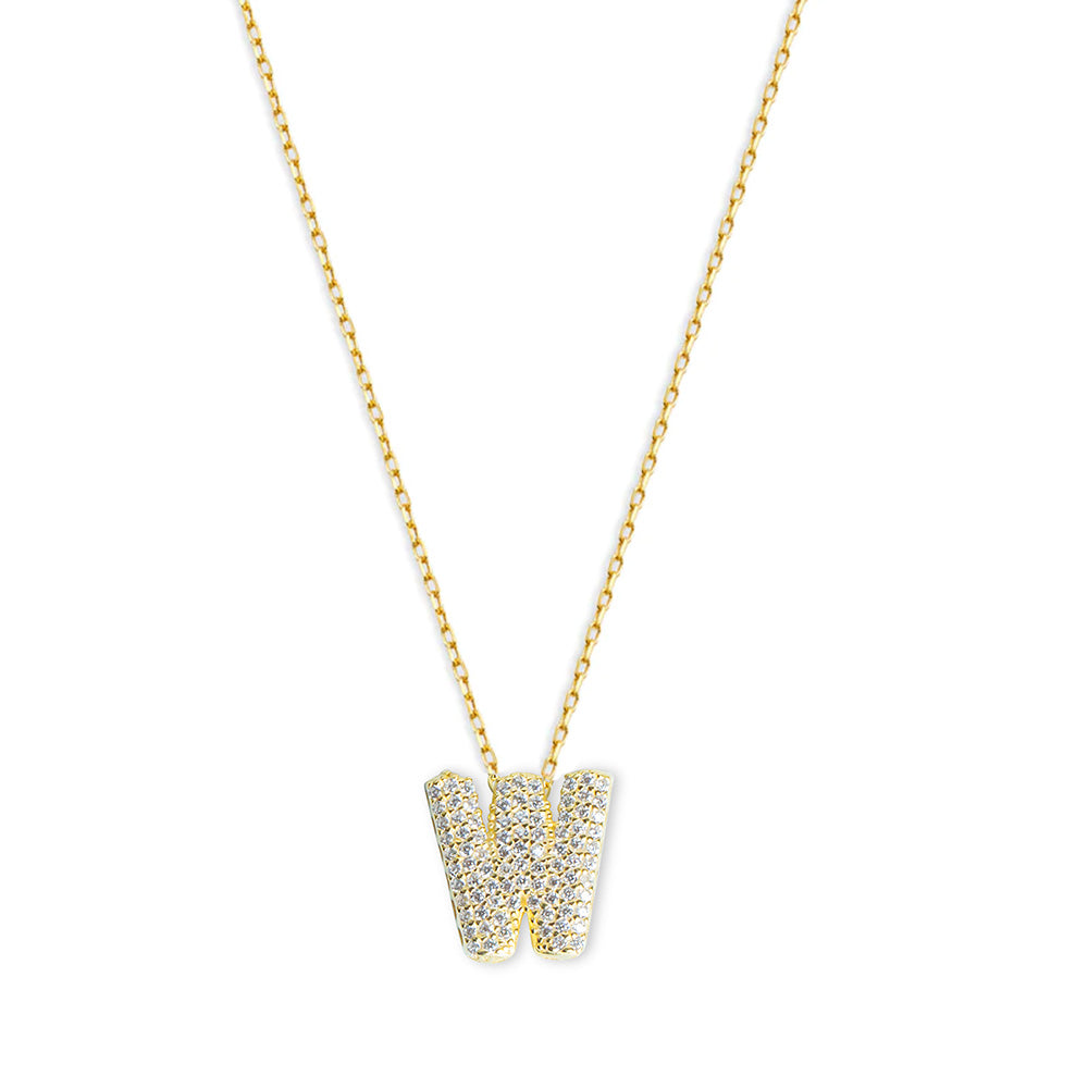 The Pave' Bubble Letter Pendant Necklace | 18KT Gold Vermeil & Sterling Silver