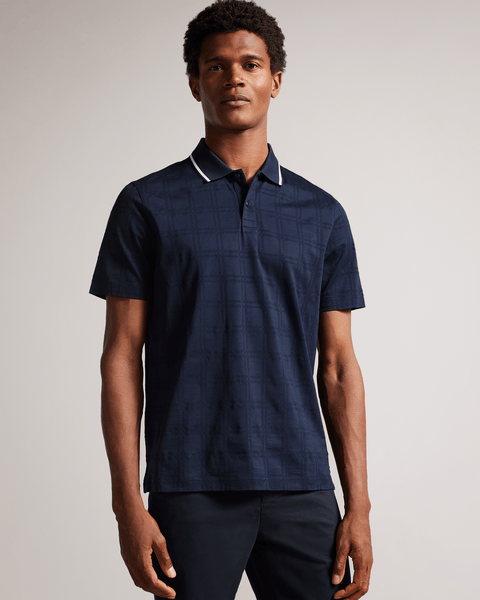 Men | Check Jacquard Tipped Polo | Navy