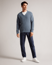 Men | Chunky V Neck Knit | Navy