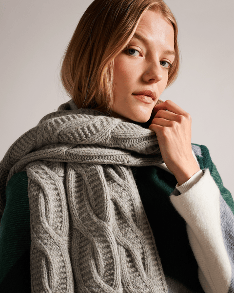 Men | Cable Knit Scarf | Medium Grey