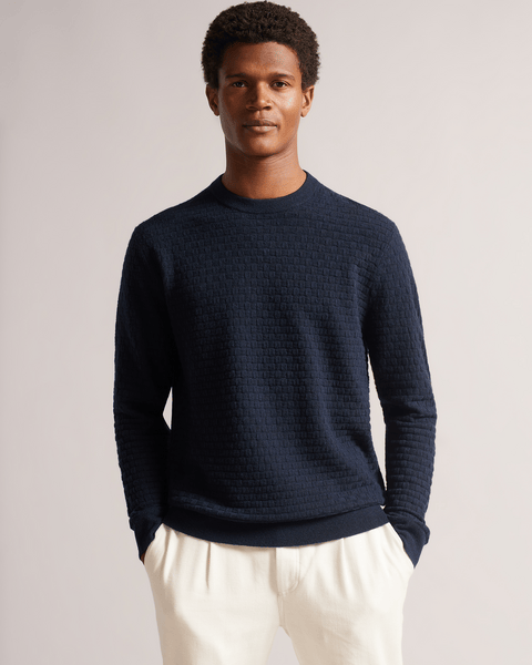 Men | Basket Stitch Crew Knit | Navy