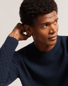 Men | Basket Stitch Crew Knit | Navy