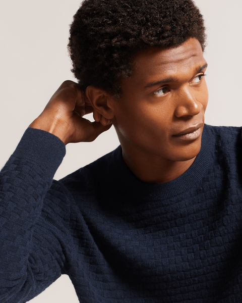 Men | Basket Stitch Crew Knit | Navy