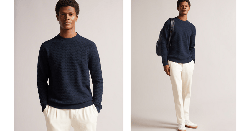 Men | Basket Stitch Crew Knit | Navy