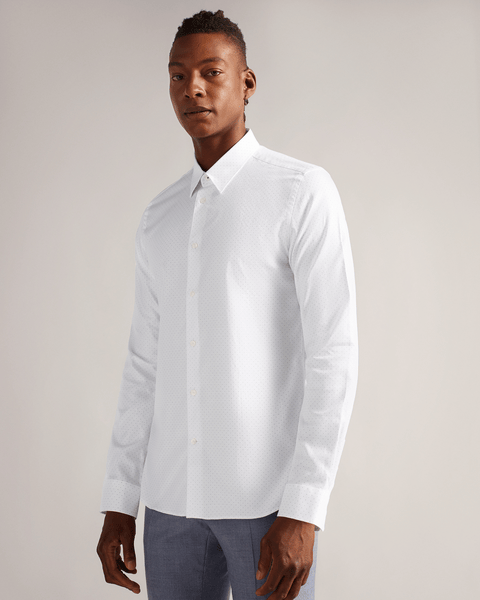 Men | Long Sleeve Patterned Slim Fit Shi | White Multi