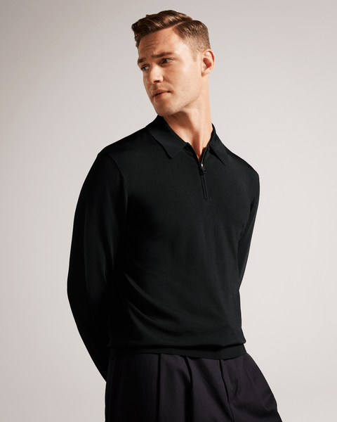 Men | Long Sleeve Regular Half Zip Rayon | Black