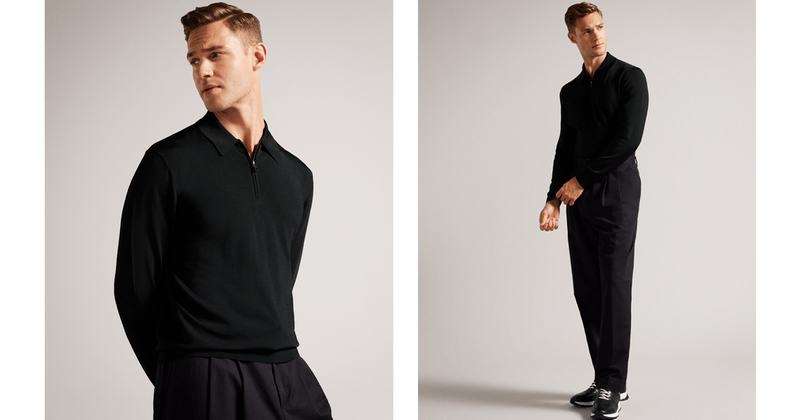 Men | Long Sleeve Regular Half Zip Rayon | Black