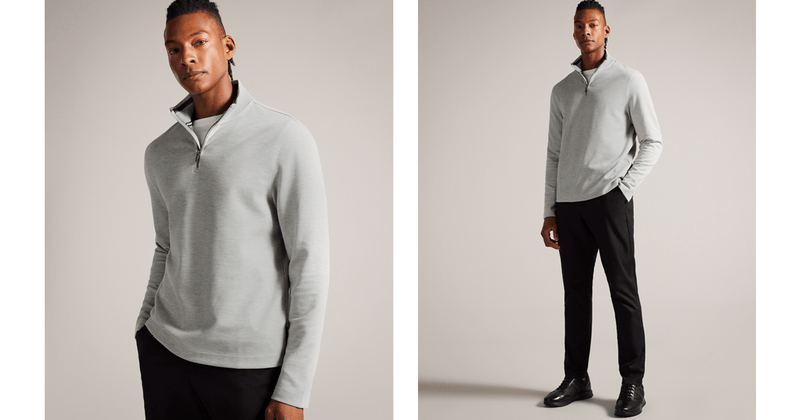 Men | Long Sleeve Half Zip | Light Pastel Grey