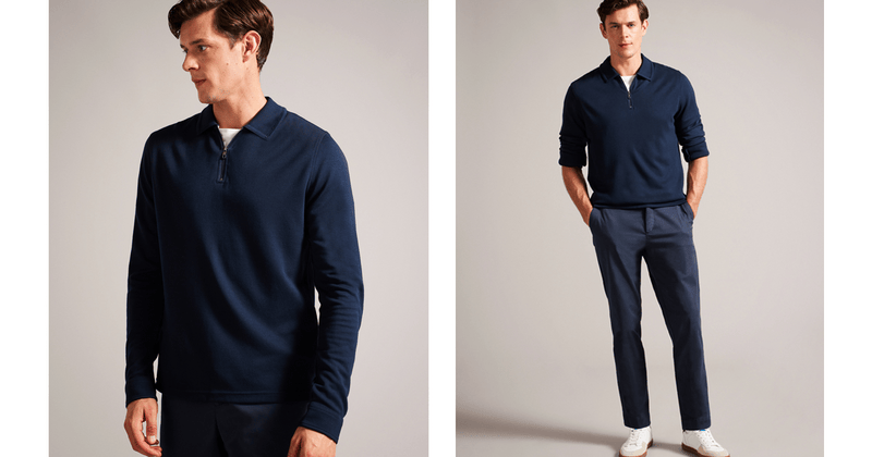 Men | Long Sleeve Regular Soft Touch Pol | Navy Grey