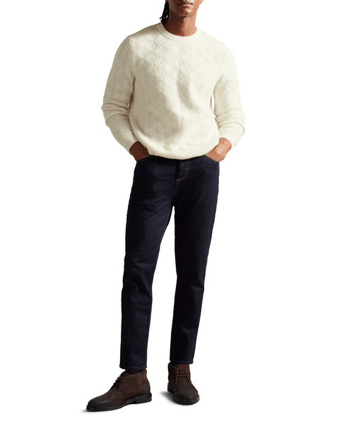 Men | Long Sleeve Textured Cable Crew Ne | White Gold