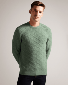 Men | Long Sleeve Textured Cable Crew Ne | Sage