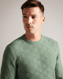 Men | Long Sleeve Textured Cable Crew Ne | Sage