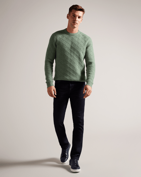 Men | Long Sleeve Textured Cable Crew Ne | Sage