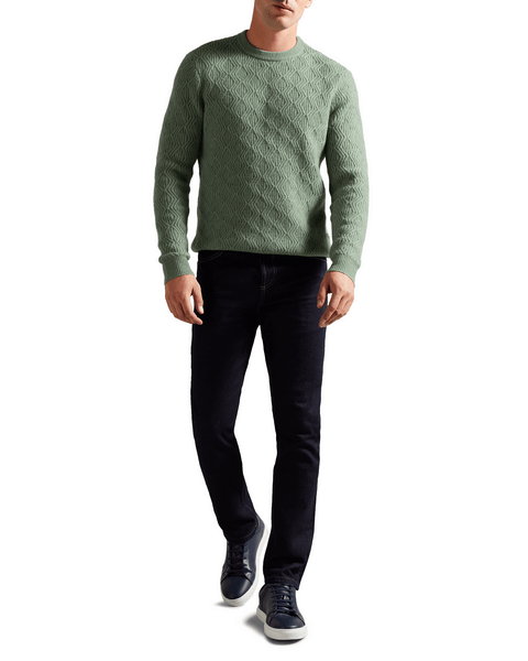 Men | Long Sleeve Textured Cable Crew Ne | Sage