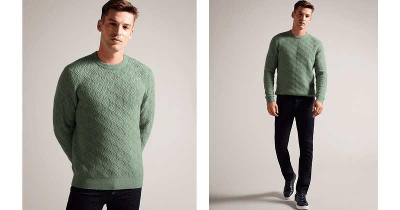 Men | Long Sleeve Textured Cable Crew Ne | Sage